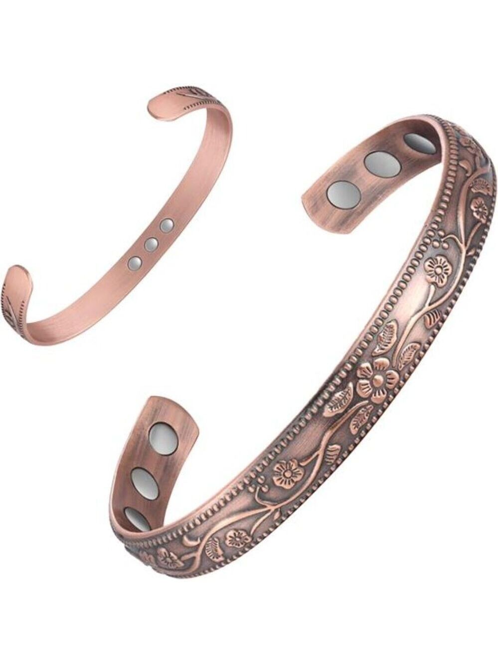 Pure Copper Magnetic Bracelet Womens Adjustable Cuff Bangle Vintage Flower
